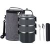 Image 1 : Lot of 1 Stackable 3-Layer Bento Lunch Box w/ Insulated Carrying Bag & Cutlery Set - Brand New