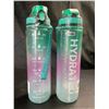 Image 1 : Lot of 2 Motivational Style 32oz Time-Marked Water Bottles - Gradient Design - Brand New!