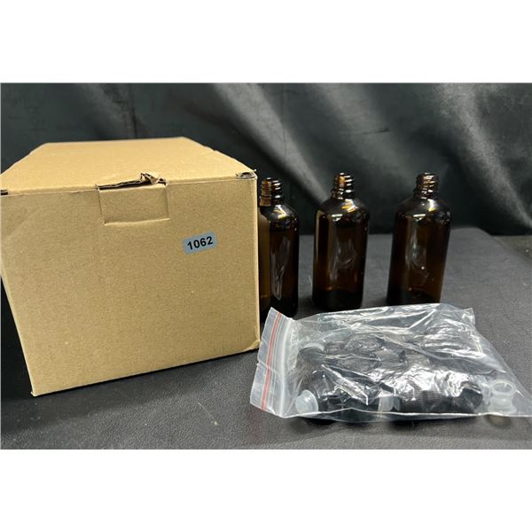 Lot of 1 Box of Amber Glass Bottles with Caps - 18 Bottles In Box - Brand New!