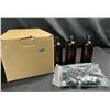 Image 1 : Lot of 1 Box of Amber Glass Bottles with Caps - 18 Bottles In Box - Brand New!