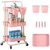 Image 1 : Lot of 1 Kandoka 3-Tier Rolling Utility Storage Cart - Pink - Brand New!