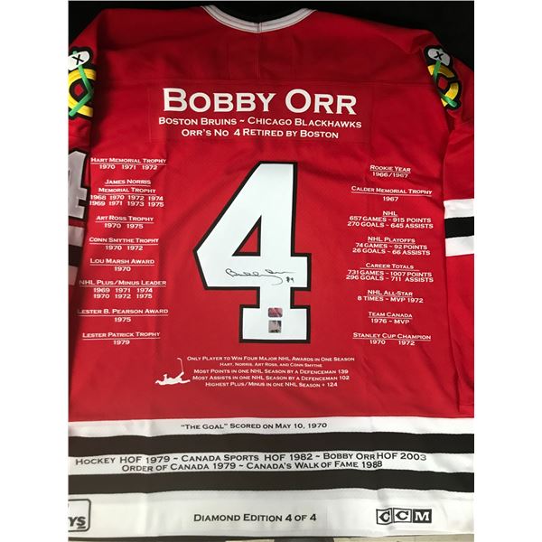 DIAMOND EDITION BOBBY ORR SIGNED CHICAGO BLACKHAWKS CAREER JERSEY 4/4 (AUTOGRAPH AUTHENTIC)