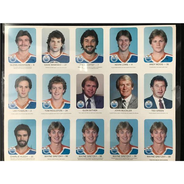 1986 EDMONTON OILERS RED ROOSETER UNCUT SHEET (4 GRETZKYS)