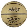 Image 1 : ,AGIC JOHNSON AND SHAQUILLE ONEAL SIGNED GOLD WILSON BASKETBALL (BECKETT COA)