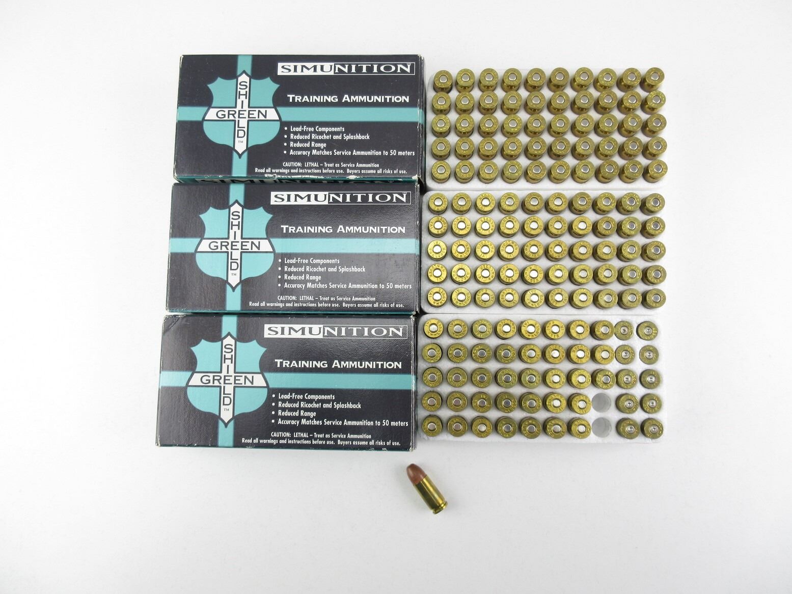 GREEN SHIELD SIMUNITION 9MM LUGER TRAINING AMMUNITION AND NON-PRIMED ...