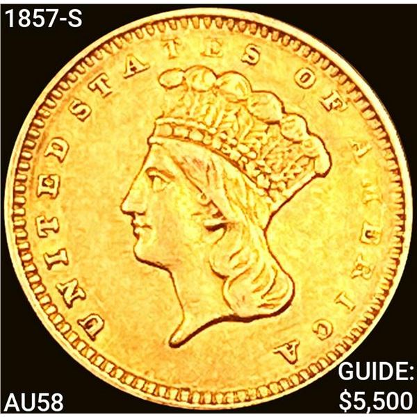 1857-S Rare Gold Dollar CHOICE AU