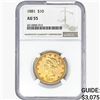 Image 1 : 1881 $10 Gold Eagle NGC AU55