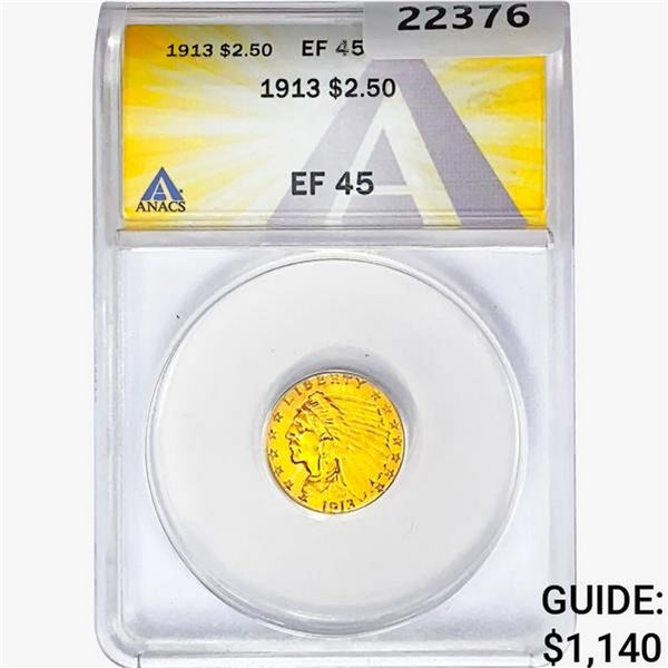 1913 $2.50 Gold Quarter Eagle ANACS EF45