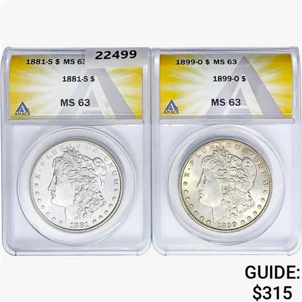 1881&1899 [2] Morgan Silver Dollar ANACS MS63