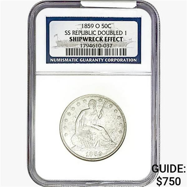 1859-O Seated Lib. 50C NGC Shipwreck Effect SS REP