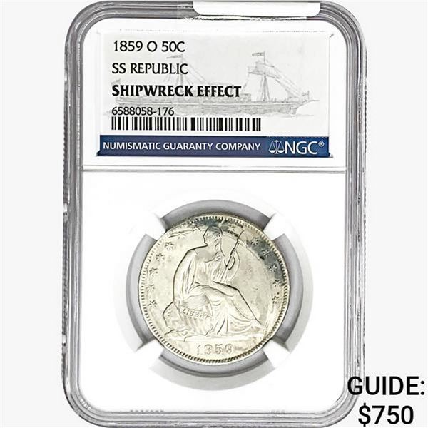 1859-O Seated Lib. 50C NGC Shipwreck Effect SS REP