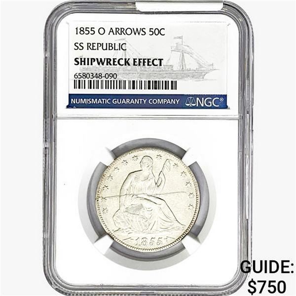 1855-O Seated Lib. 50C NGC Shipwreck Effect SS REP