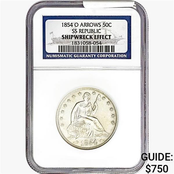 1854-O Seated Lib. 50C NGC Shipwreck Effect SS REP