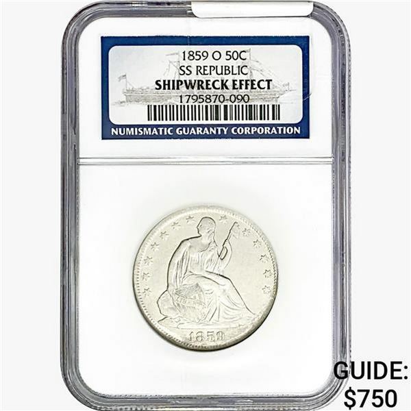 1859-O Seated Lib. 50C NGC Shipwreck Effect SS REP