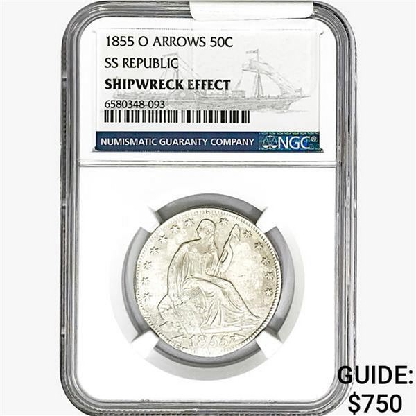 1855-O Seated Lib. 50C NGC Shipwreck Effect SS REP