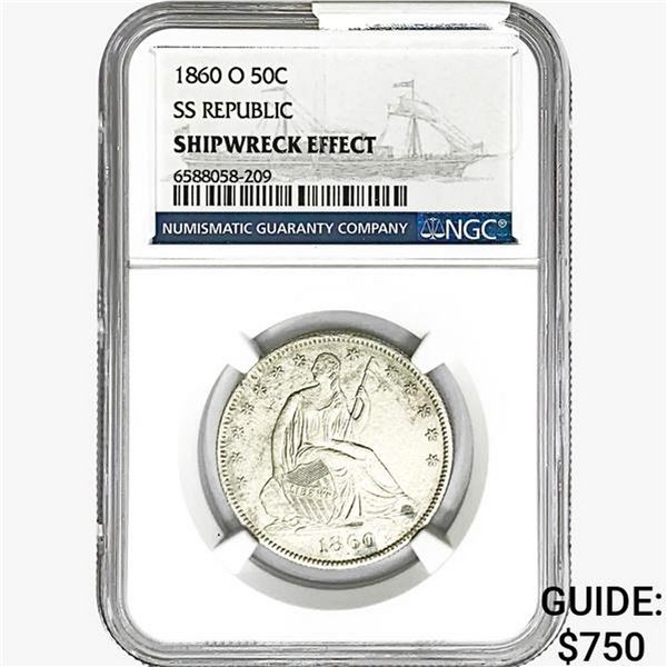 1860-O Seated Lib. 50C NGC Shipwreck Effect SS REP