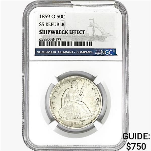 1859-O Seated Lib. 50C NGC Shipwreck Effect SS REP