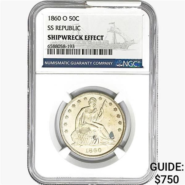 1860-O Seated Lib. 50C NGC Shipwreck Effect SS REP