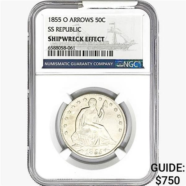 1855-O Seated Lib. 50C NGC Shipwreck Effect SS REP