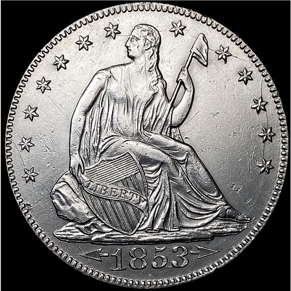 1853 Arws & Rays Seated Liberty Half Dollar UNCIRC