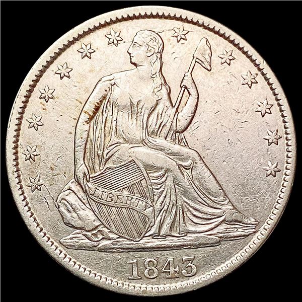 1843 Seated Liberty Half Dollar CLOSELY UNCIRCULAT
