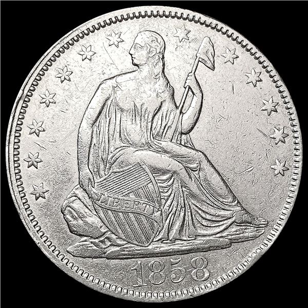 1858 Seated Liberty Half Dollar CLOSELY UNCIRCULAT