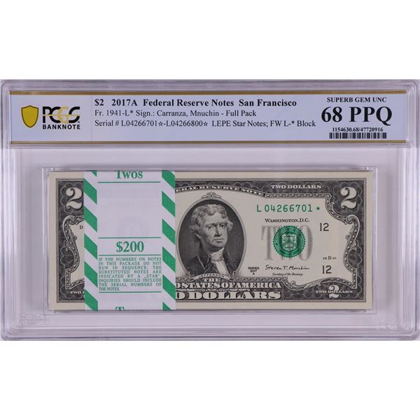 Pack of 2017A $2 Federal Reserve STAR Notes SF Fr.1941-L* PCGS Superb Gem UNC 68PPQ