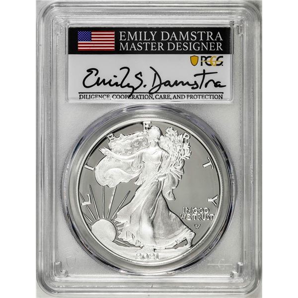 2021-S Type 2 $1 American Silver Eagle Coin PCGS PR70DCAM Emily Damstra Signature FS