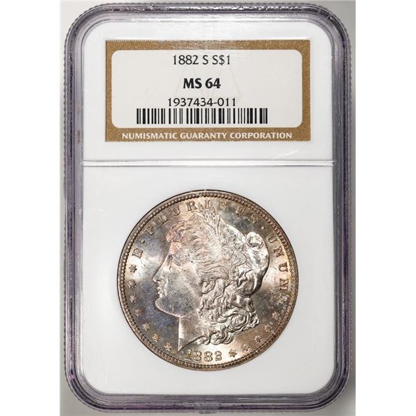 1882-S $1 Morgan Silver Dollar Coin NGC MS64 Nice Toning