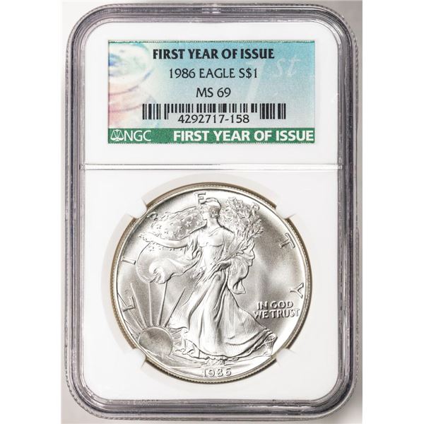 1986 $1 American Silver Eagle Coin NGC MS69 First Year of Issue
