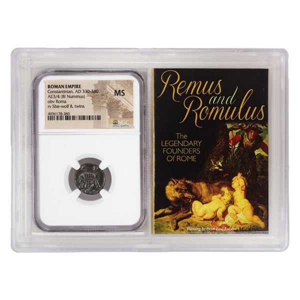 Roman Empire 330-340 AD Constantinian Bi Nummus Ancient Coin NGC MS Story Box