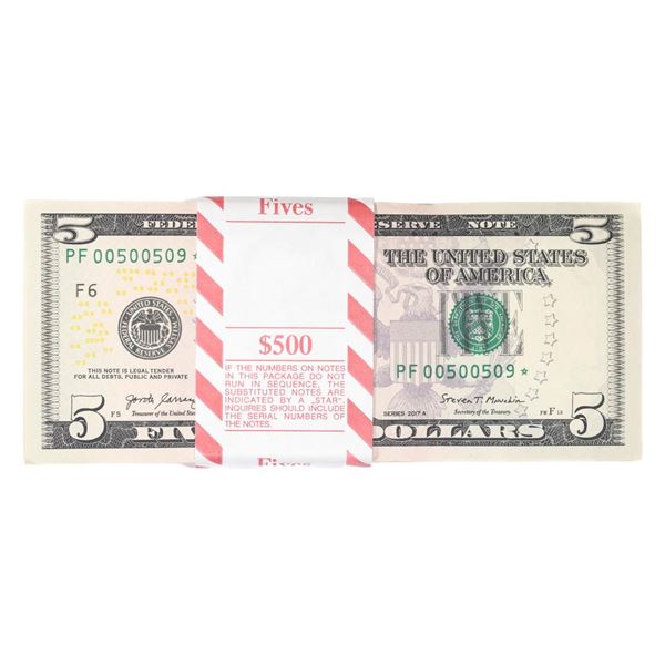 Pack of (100) 2017A $5 Federal Reserve STAR Notes Atlanta - Mostly Consecutive