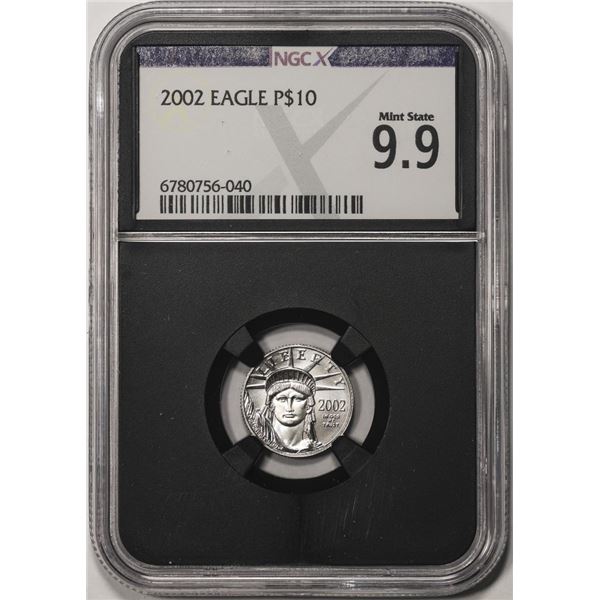 2002 $10 Platinum American Eagle Coin NGCX Mint State 9.9