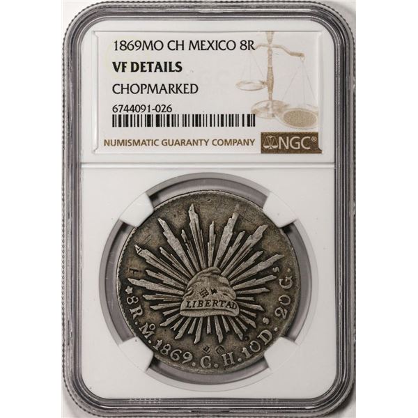 1869MO CH Mexico 8 Reales Silver Coin NGC VF Details Chopmarked