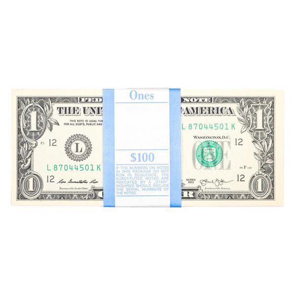 Pack of (100) Consecutive 2013 $1 Federal Reserve Notes San Francisco