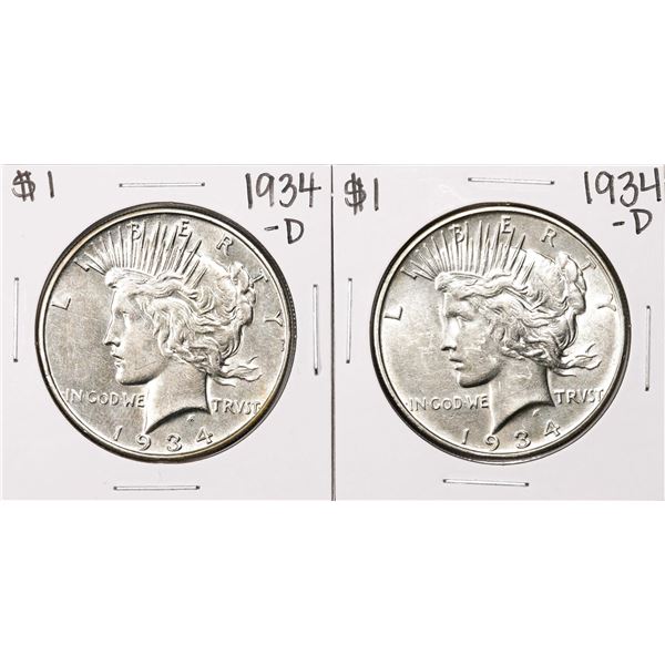 Lot of (2) 1934-D $1 Peace Silver Dollar Coins