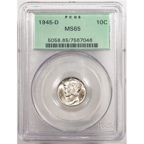 1945-D Mercury Dime Coin PCGS MS65 Old Green Holder