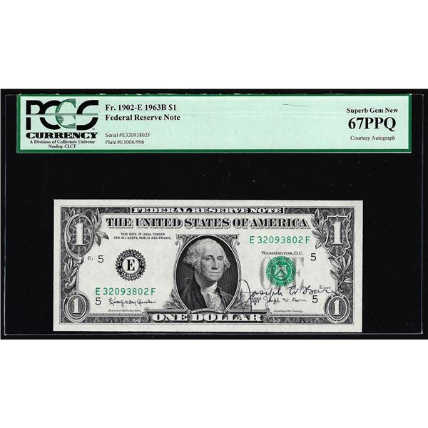 1963-B $1 Federal Reserve Note Richmond PCGS Superb Gem New 67PPQ Courtesy Autograph