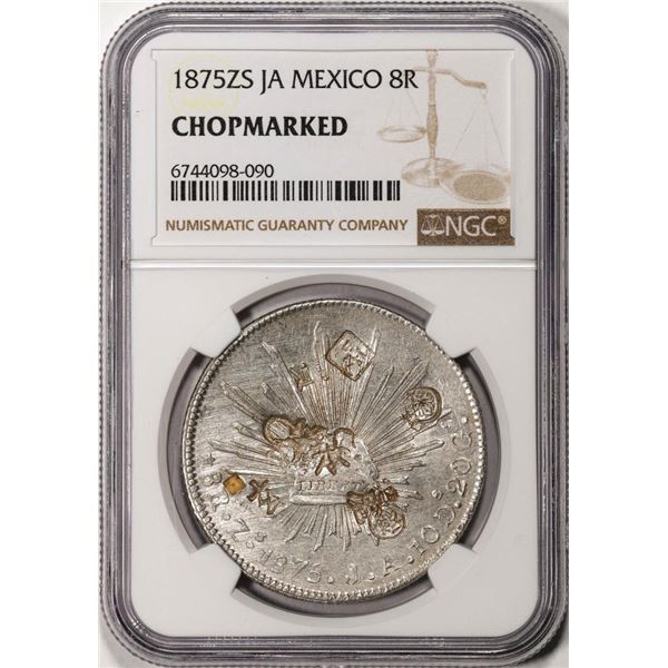 1875ZS JA Mexico 8 Reales Silver Coin NGC Chopmarked