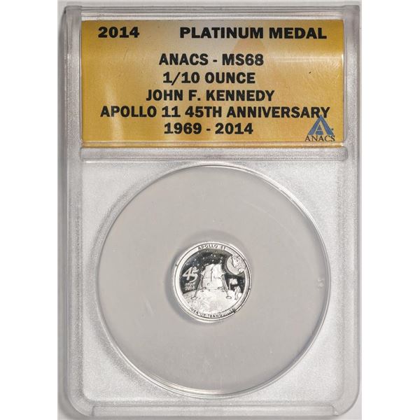 2014 Proof 1/10 oz Platinum JFK Apollo 11 Anniversary Medal ANACS MS68