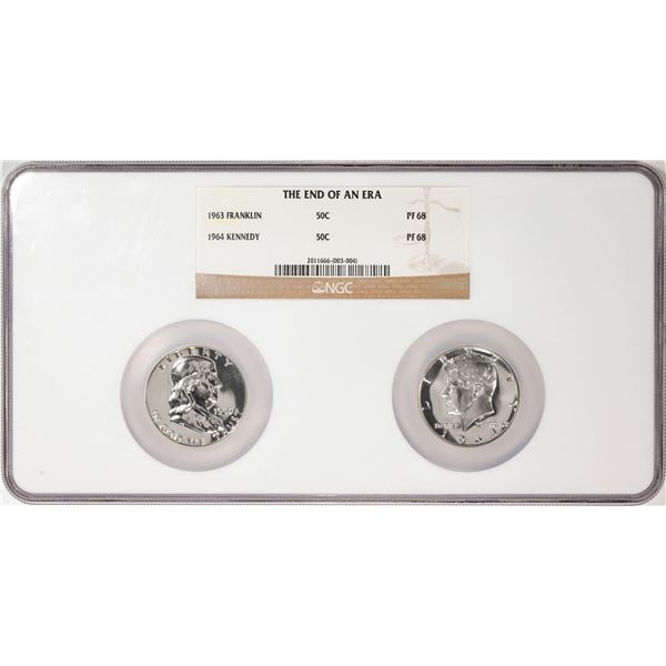 End of an Era Set of 1963 Franklin & 1964 Kennedy Proof Half Dollar Coins NGC PF68