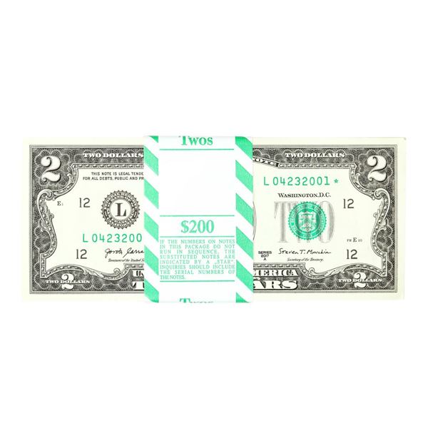 Pack of (100) Consecutive 2017A $2 Federal Reserve STAR Notes San Francisco