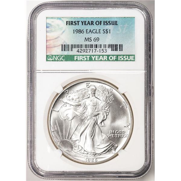 1986 $1 American Silver Eagle Coin NGC MS69 First Year of Issue