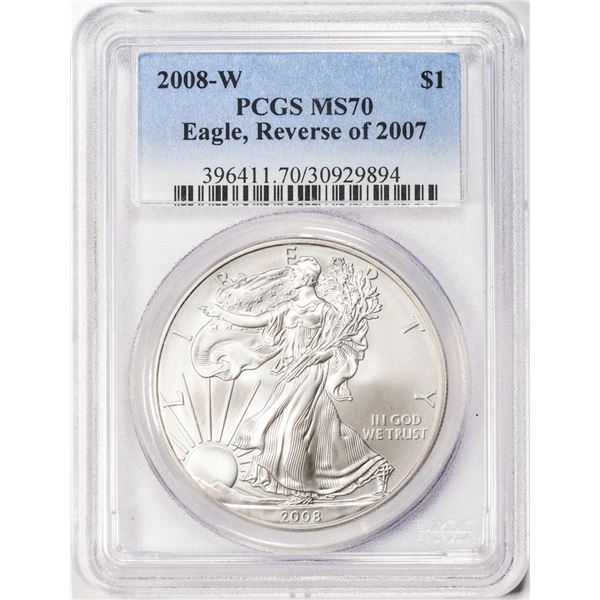 2008-W Reverse of 2007 $1 American Silver Eagle Coin PCGS MS70