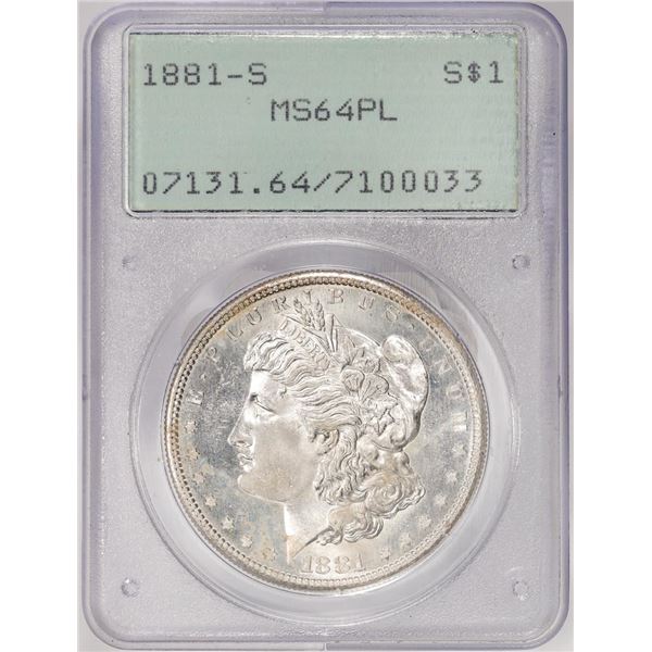 1881-S $1 Morgan Silver Dollar Coin NGC MS64PL Old Green Rattler Holder