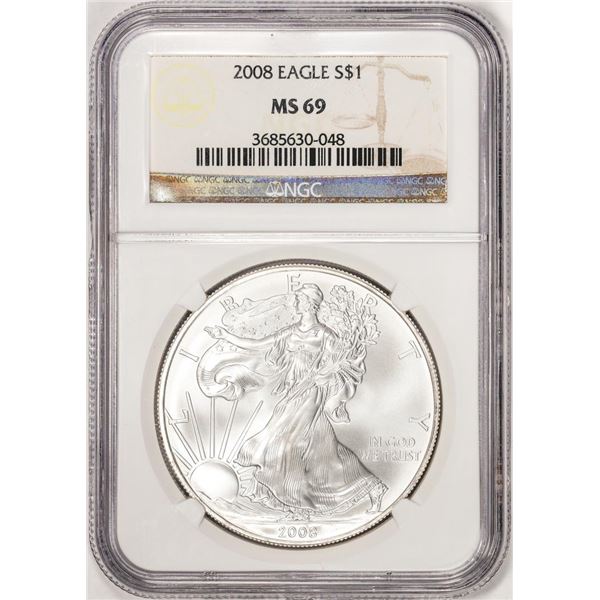 2008 $1 American Silver Eagle Coin NGC MS69