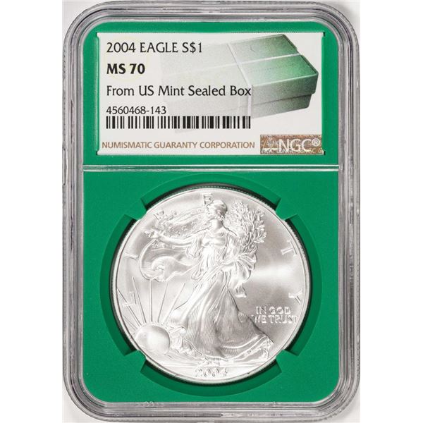 2004 $1 American Silver Eagle Coin NGC MS70 From US Mint Sealed Box Green Core