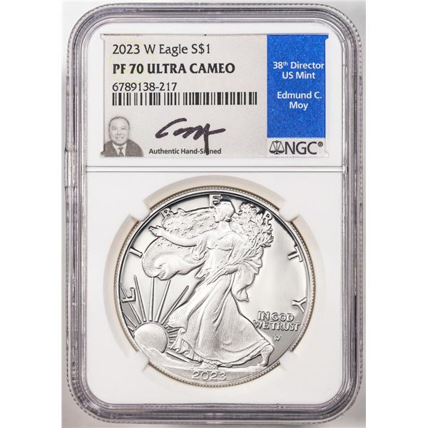 2023-W $1 Proof American Silver Eagle Coin NGC PF70 Ultra Cameo Edmund Moy Signature