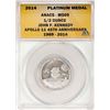 Image 1 : 2014 Proof 1/2 oz Platinum JFK Apollo 11 Anniversary Medal ANACS MS69