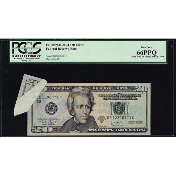 2004 $20 Federal Reserve Note Gutter Fold & Cutting Error PCGS Gem New 66PPQ